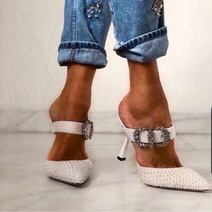 Catwalk Connection Pearl Heels with Crystal Buckle detail NEVER WORN